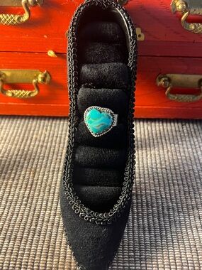 Turquoise Heart Shaped Ring Sterling Silver Stamped
